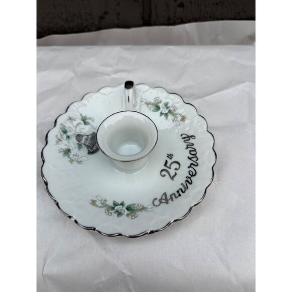 Vintage Lefton China 25th Anniversary White Chamber Candle Stick Holder 1097 - Picture 4 of 7